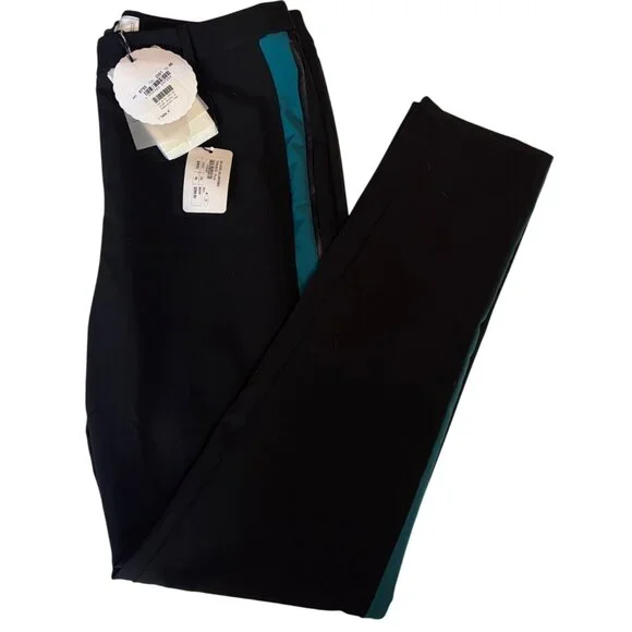 Blugirl Black Straight Leg Trousers With Teal-Blue Satin Stripe Size 6 New - Picture 12 of 14
